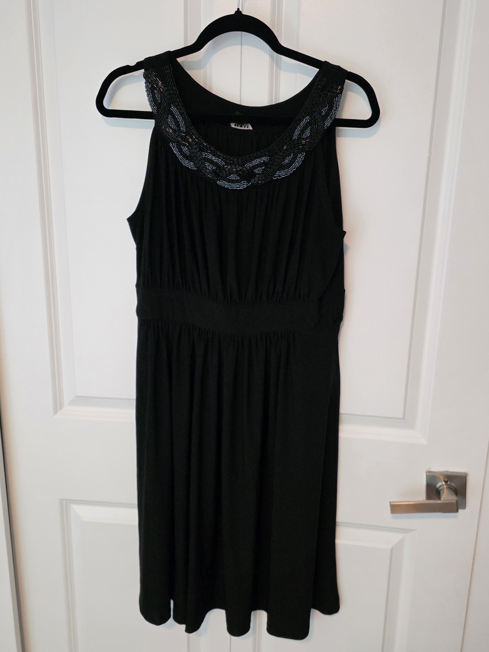 Haani Black Sleeveless Dress with Beaded Scoop Neck